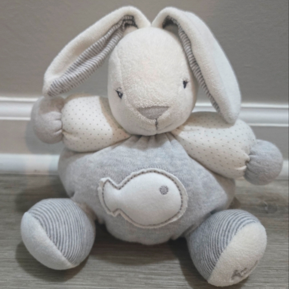 Kaloo Bunny Rabbit Plume Gray Plush Soft Toy White Knit Dot Fish Stripe Chubby